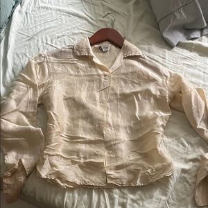 100% Silk Cream Button-Up Blouse